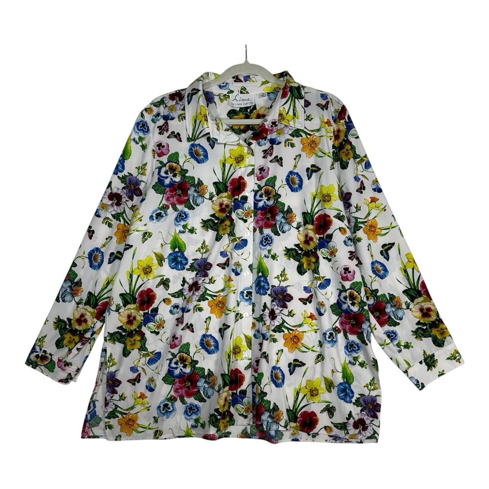 Linea by Louis DellOlio Blouse Womens XL‎ Floral Butterfly Button Up Cottagecore